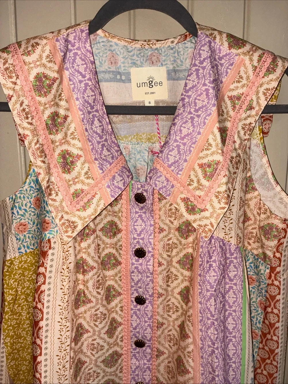 Umgee Lavender, Pink & Mustard Patchwork Button-Down Dress - Picture 2 of 9